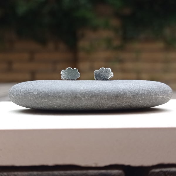 Sterling silver cloud earrings – handmade recycled silver studs 