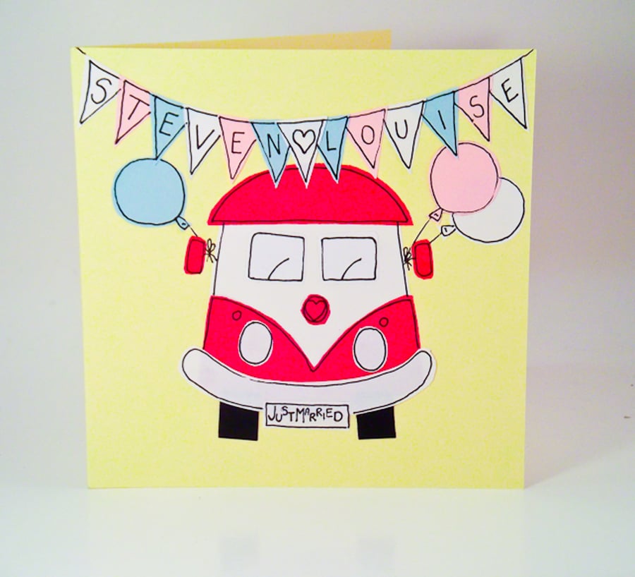 Greeting card -  Wedding Card - Personalised Campervan Handmade Greeting Card