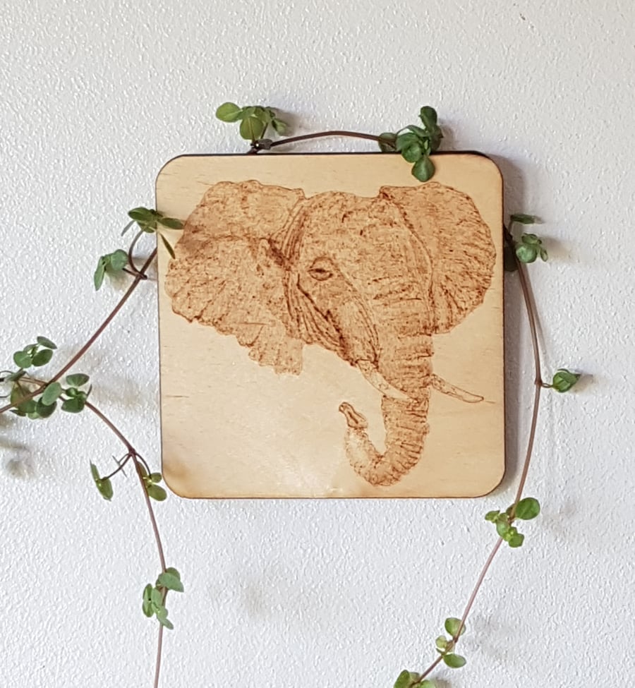  Wooden wall decoration elephant pyrography