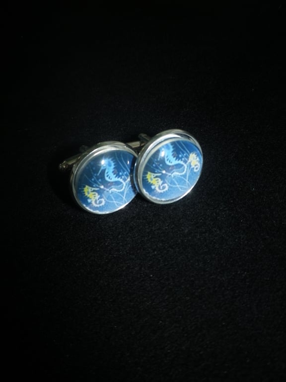 Blue Seahorse cufflinks,free shipping, gift wrapped, lovely image, Ref 1234.