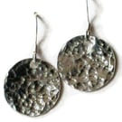 Handmade silver circle earrings hammer textured dangle discss