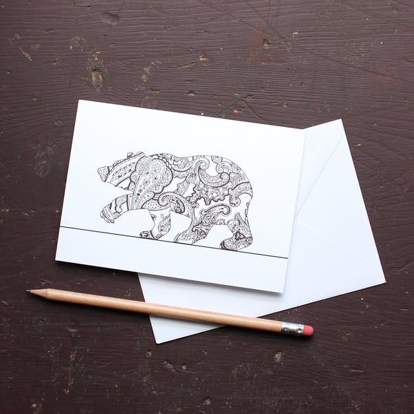 Bear Greetings Card with Paisley Pattern