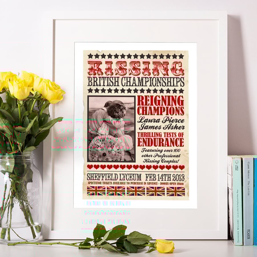 British Kissing Championships, Vintage Style Art Print