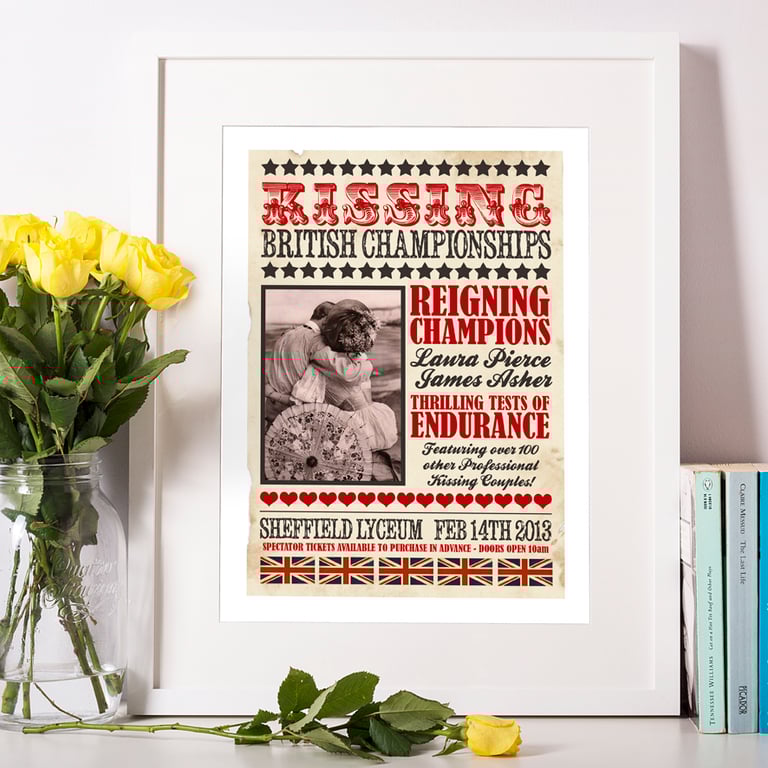 British Kissing Championships, Vintage Style Art Print