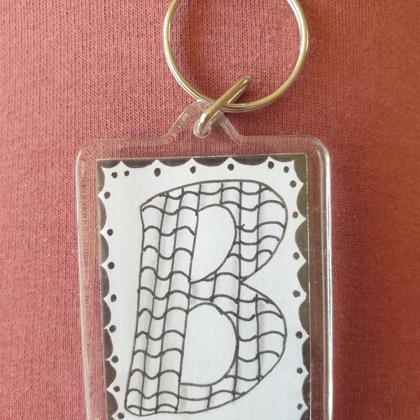 Hand drawn initial "B"  keyring.