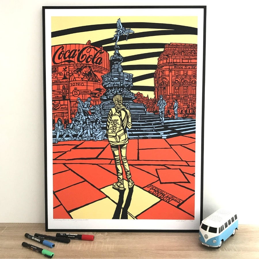 London print, Piccadilly Circus Fountain, -Limited Edition print, 3 sizes