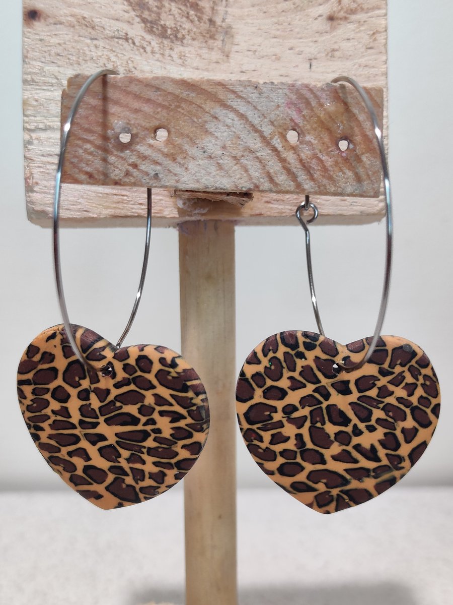 Leopard print heart hoop large 