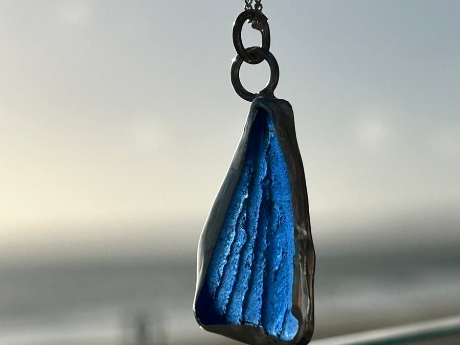 Blue necklace seaglass and silver 925 eco silver statement piece something blue