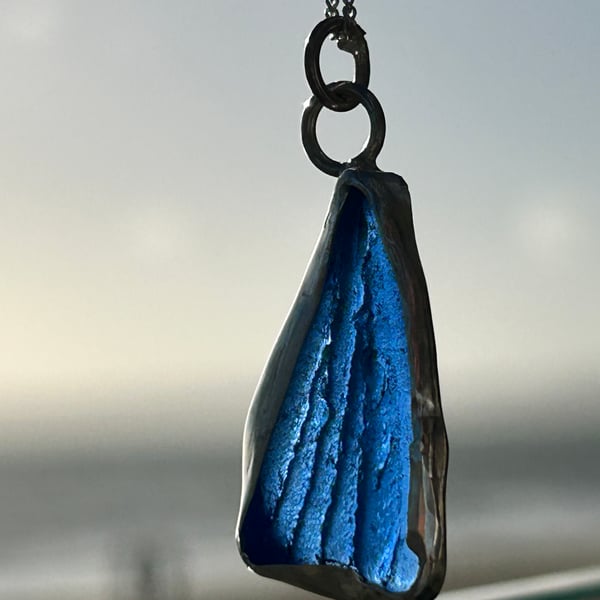 Blue necklace seaglass and silver 925 eco silver statement piece something blue