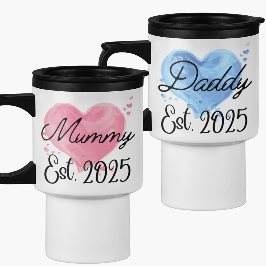 New Parents Couple Travel Mug Set of 2  Mummy Daddy Established 2025