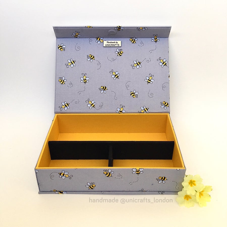 Bumblebee Handmade Organiser, Fabric Covered, Multipurpose Box, Home Decor 