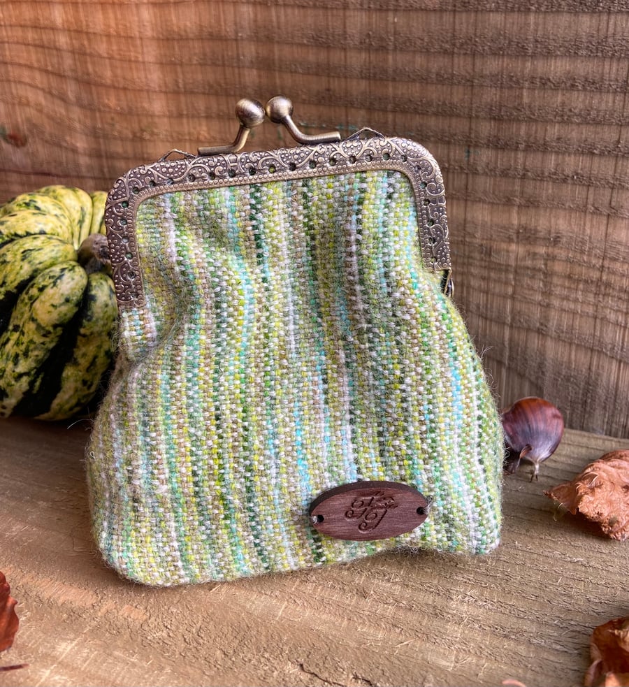 Hand Painted & Woven British Wool 'Spring Greens' Claps Purse