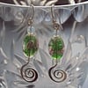 Green flower bead drop earrings