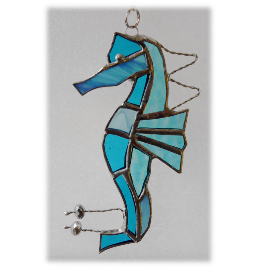 Seahorse Stained Glass Suncatcher Turquoise Handmade 028