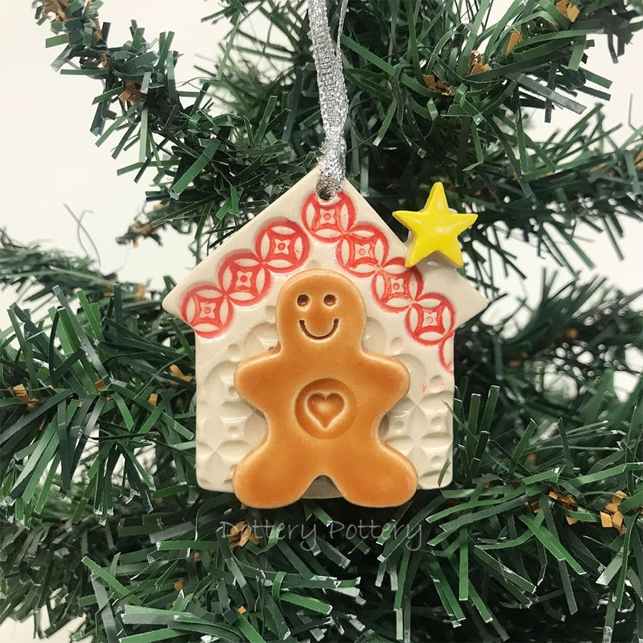 Ceramic gingerbread house decoration with Red roof