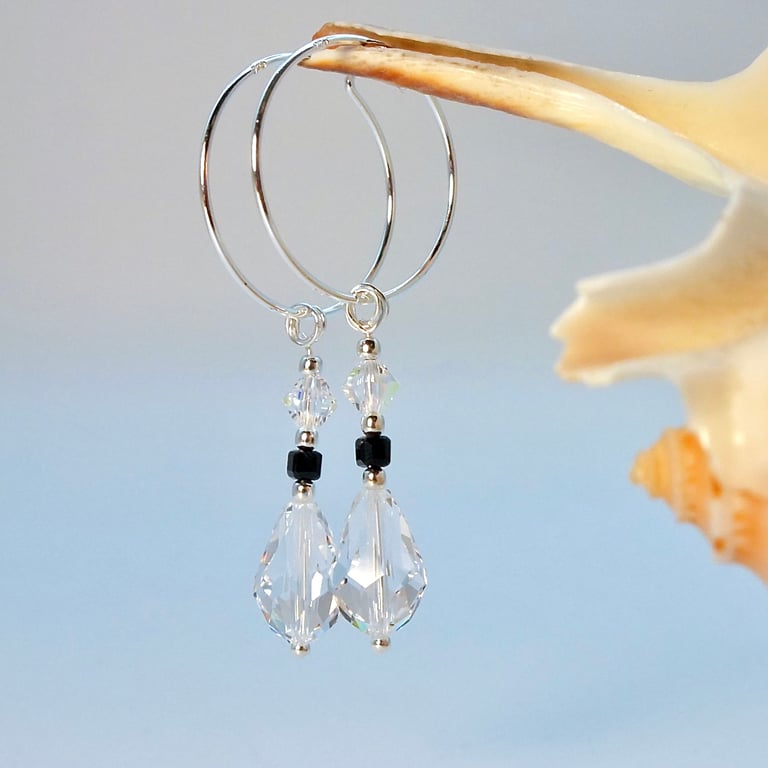 Crystal Teardrop & Sterling Silver Hoop Earrings, Bridal Jewellery, Sparkly Gift