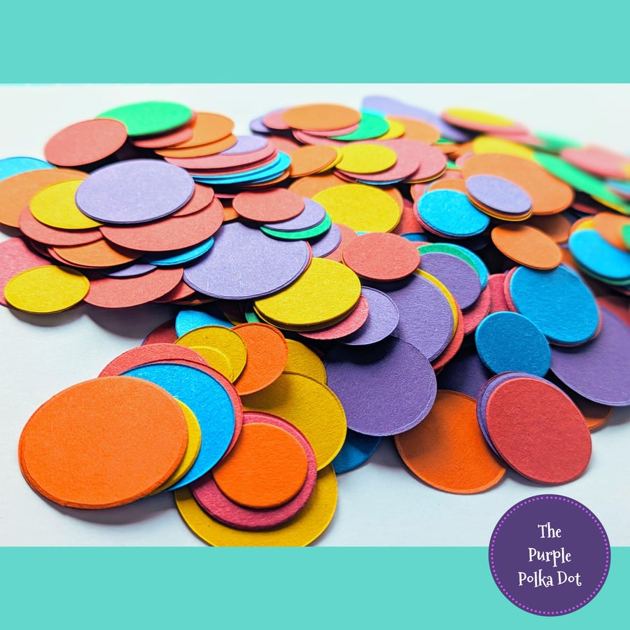 Rainbow card circles for craft or party confetti for colourful table decor