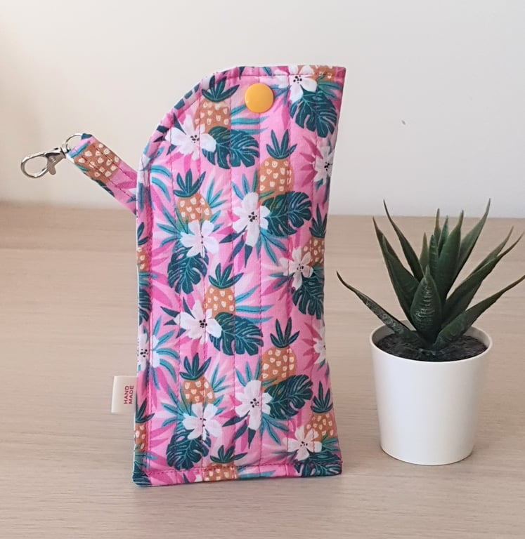 Handmade Tropical Pineapple Quilted Glasses Case, Padded Sunglasses Pouch.