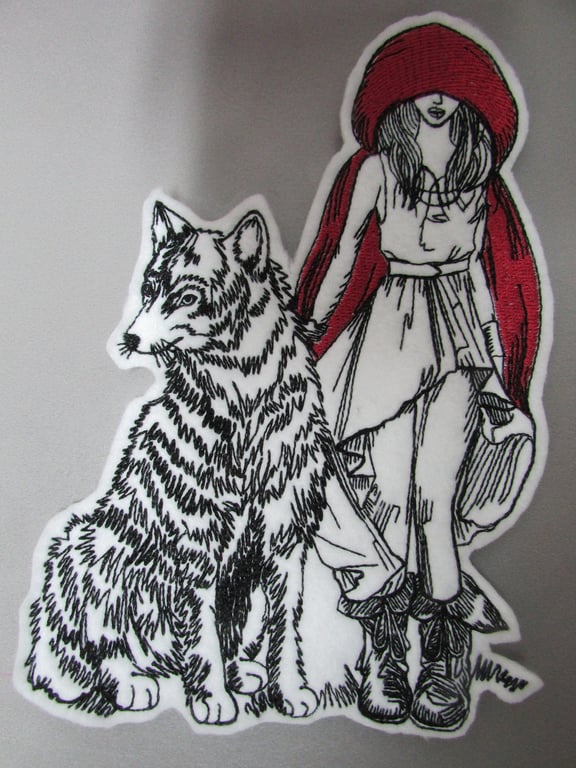 Red Riding Hood and Wolf Embroidered Sew on Applique Patch