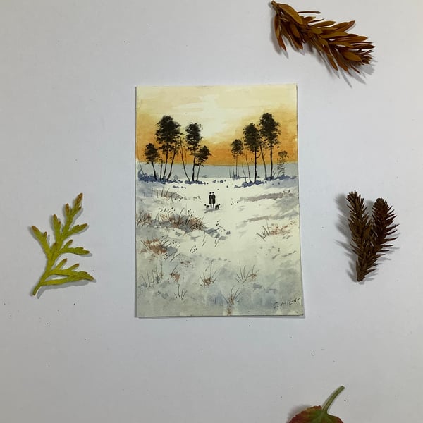 Original watercolour ‘Sunset walk’ by Stephen Allen