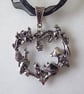 Black Ribbon & Cord Adjustable Necklace with Heart Shaped Mushrooms Pendant