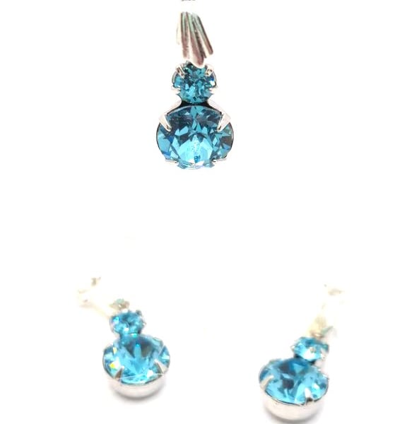 Necklace and earring set made with aqua Swarovski crystals and sterling silver