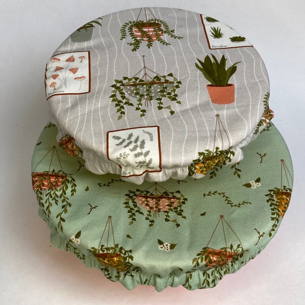 Reusable bowl covers - set of two. House plant design