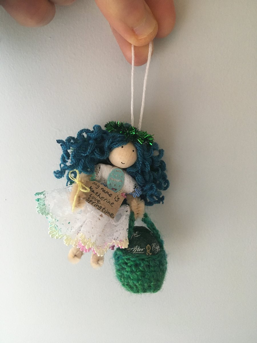 Tiny Easter Fairy Doll Decoration, Blue, Easter Gift 