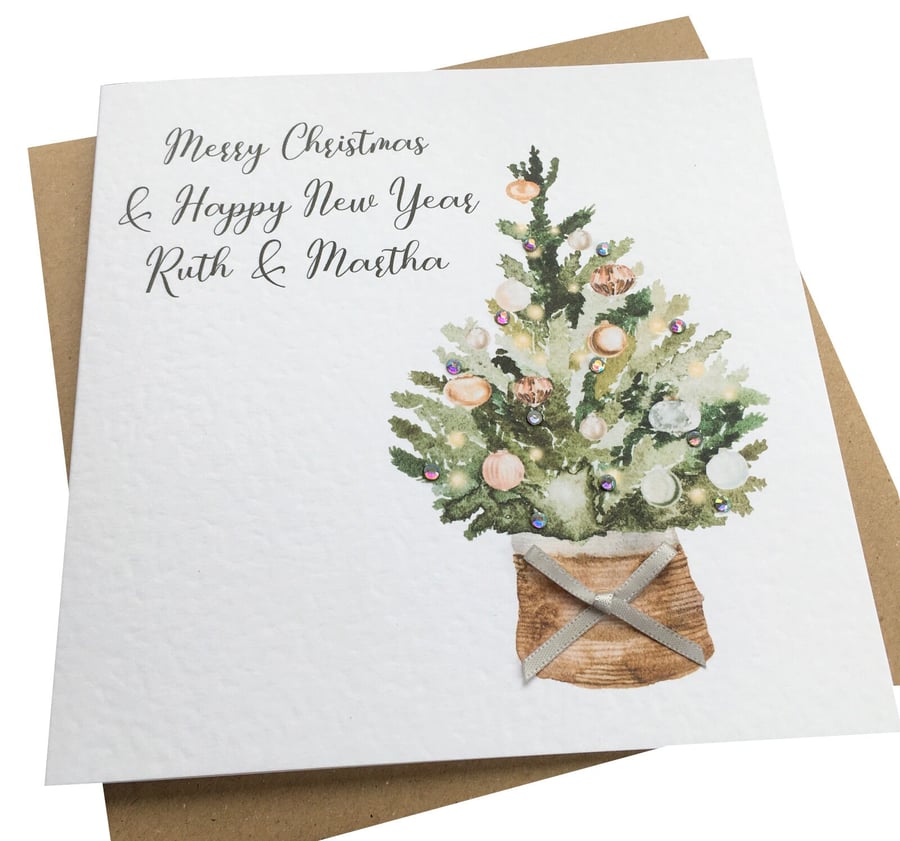 Personalised Handmade Rustic Christmas Tree Card ANY WORDING