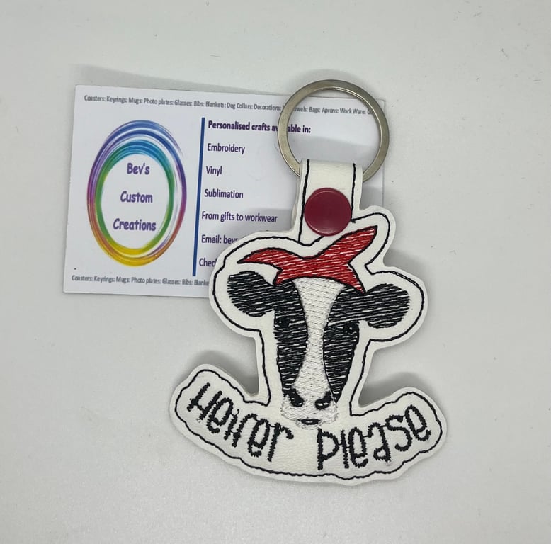 Embroidered Cow quote Keyring