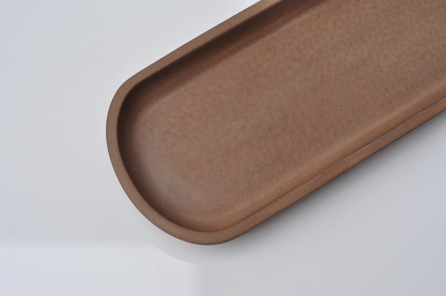 Long Oval Concrete Tray Handmade Terracotta Colour Tray Modern Decorative Access