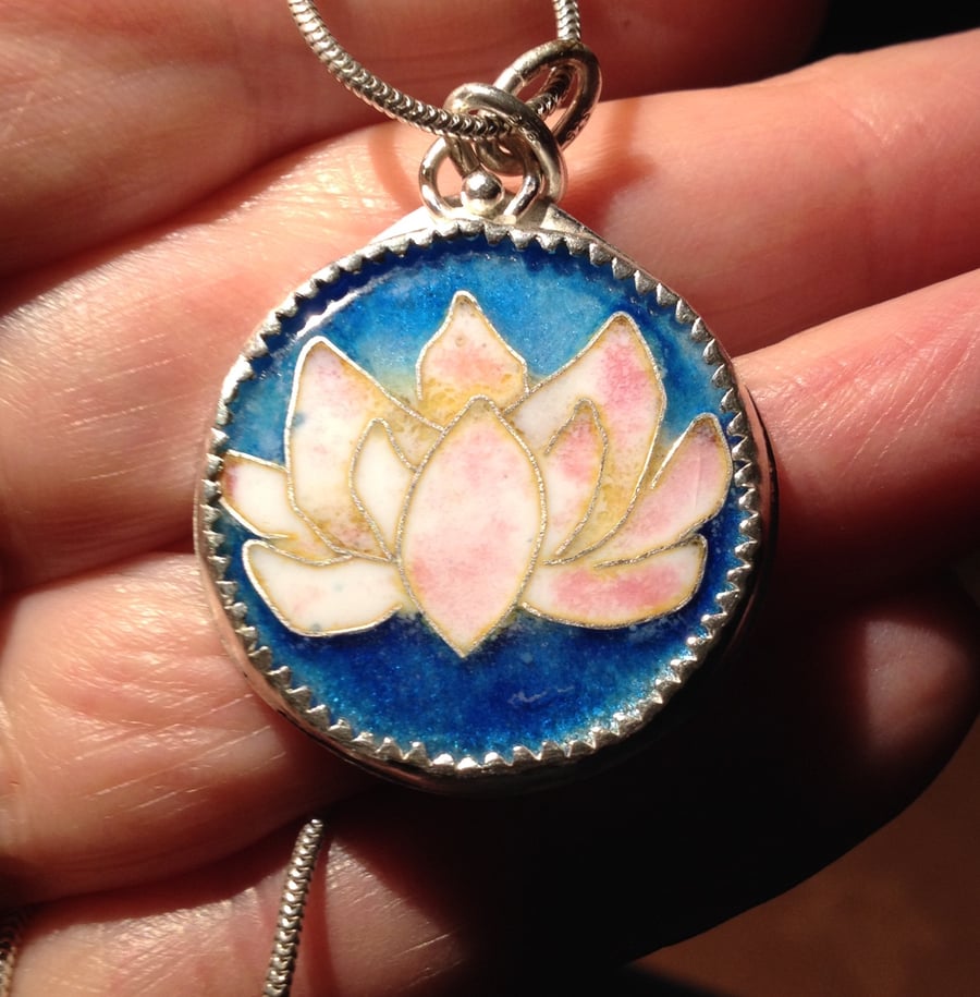 Lotus blue - enamelled pendant
