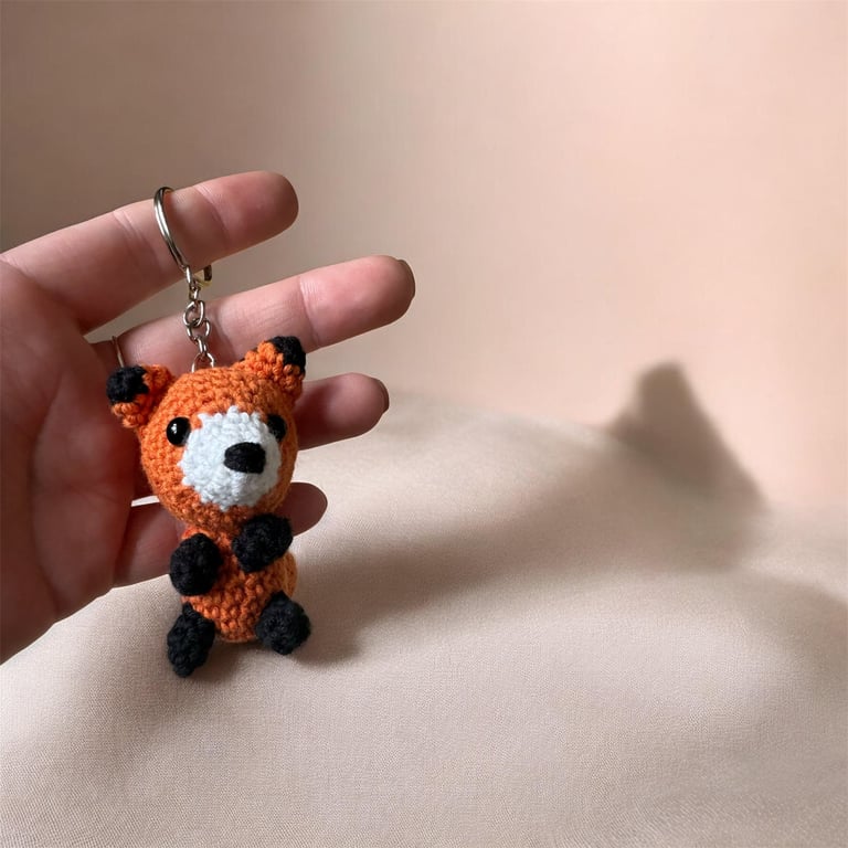 Handmade Crochet Fox Keychain Amigurumi Bag Charm, Soft Plush Accessory