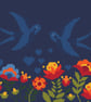 205 - Blue Swallows Cross Stitch Pattern Folk Art Love Birds (PDF Counted Chart) - Image 2