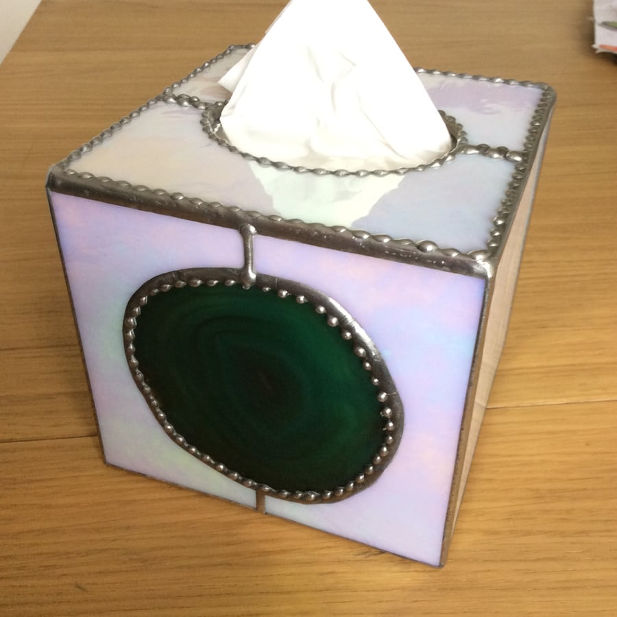 Glass and agate tissue box cover (0377)
