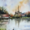 Lichfield Cathedral, Original Watercolour Painting.