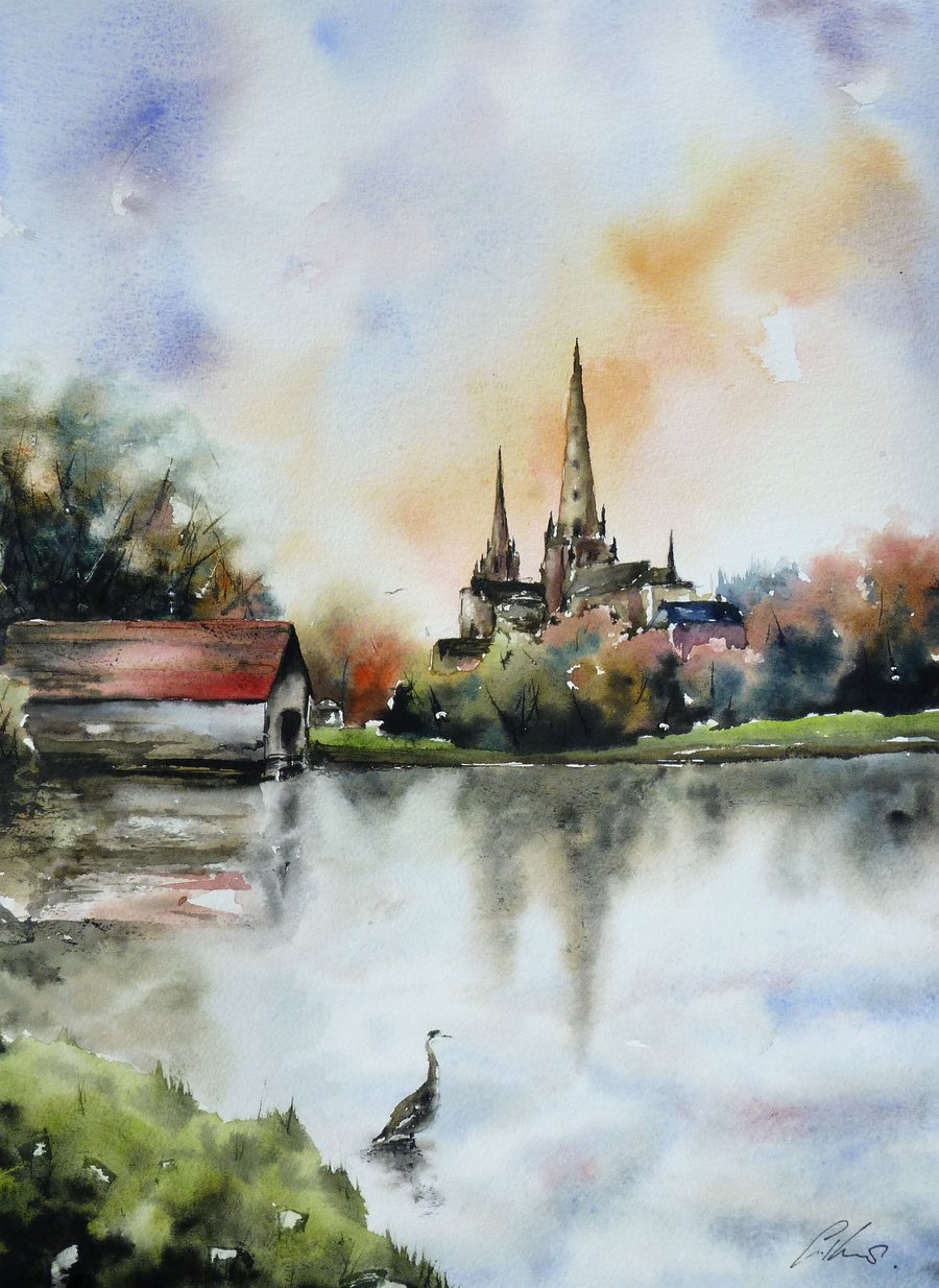Lichfield Cathedral, Original Watercolour Painting.
