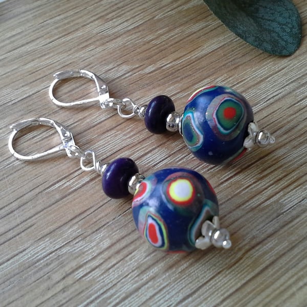 Hand made Polymer Clay beads & Genuine Magnesite Silver Plate Earings