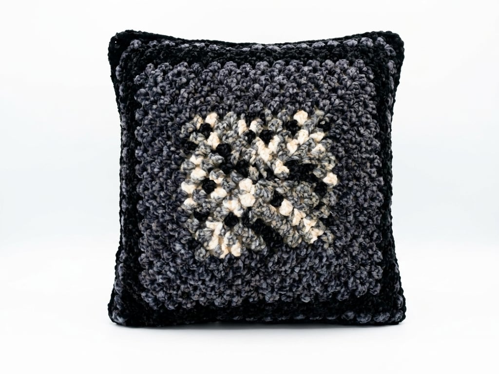 Shadow Stitch Crochet Cushion Charcoal Black and White Handmade Pillow