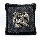 Shadow Stitch Crochet Cushion Charcoal Black and White Handmade Pillow