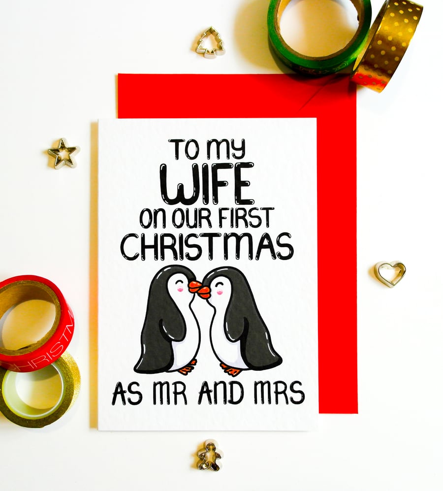 First Christmas As Mr And Mrs Christmas Card, Xmas Card For Wife 