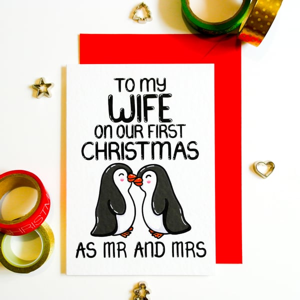 First Christmas As Mr And Mrs Christmas Card, Xmas Card For Wife 