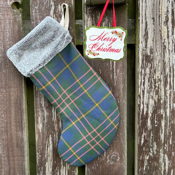 Wool Tartan Christmas Stocking - yellow stripe 