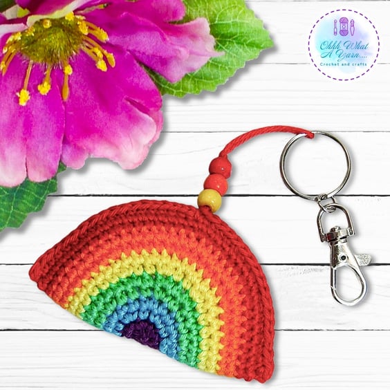 Crochet rainbow, rainbow bag charm, crochet hanging decoration, key ring. 