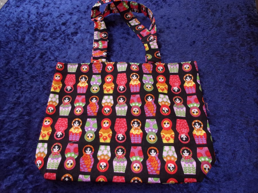 Russian Dolls on Black Fabric Project Bag