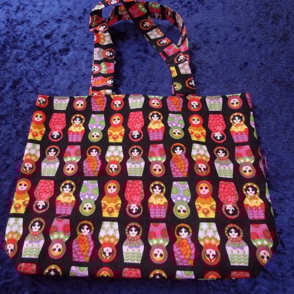 Russian Dolls on Black Fabric Project Bag