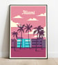 Miami retro travel poster, Miami wall print, retro wall art - Image 1