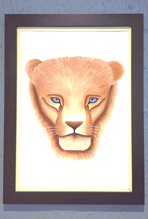 Framed A3 Print Colourful Lion Head Portrait Vanilla Border Genuine Made in UK 