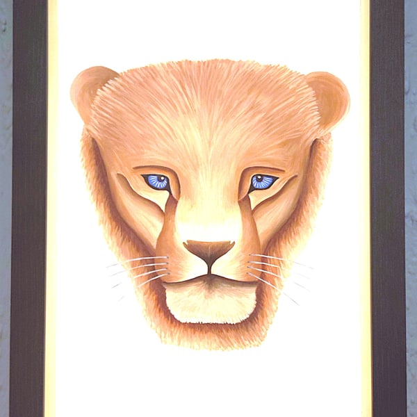 Framed A3 Print Colourful Lion Head Portrait Vanilla Border Genuine Made in UK 