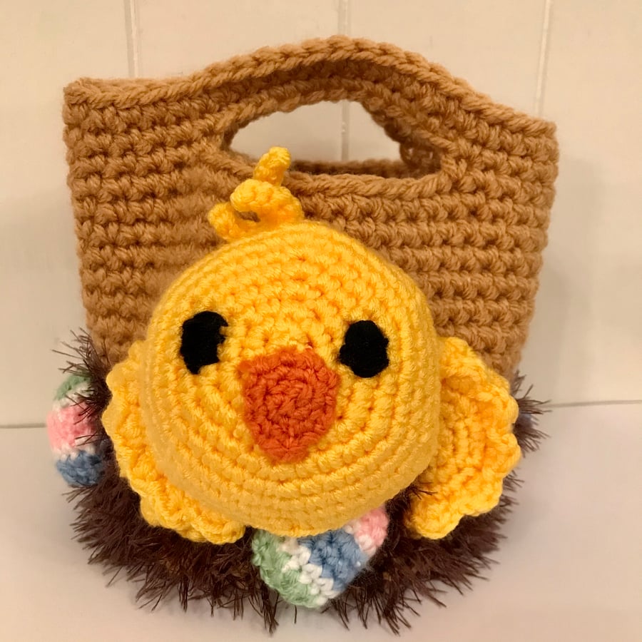Crocheted Child's Basket with Chick